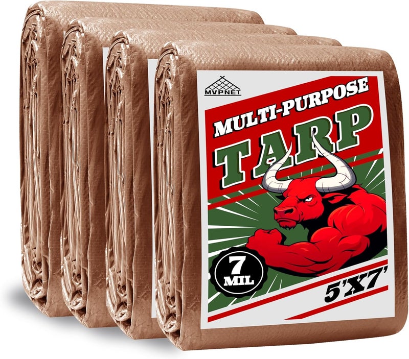 MVPNET Tarp 5x7(4 Packs) ft 100% Waterproof 7mil Durable Grommets and Reinforced Edges,Uv Resistant,Green/Brown Tarp,Emergency Rain Shelter,Outdoor Cover and Camping Use -by - Image 1